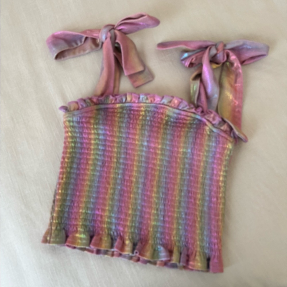Rainbow Smocked Tie-Strap Top